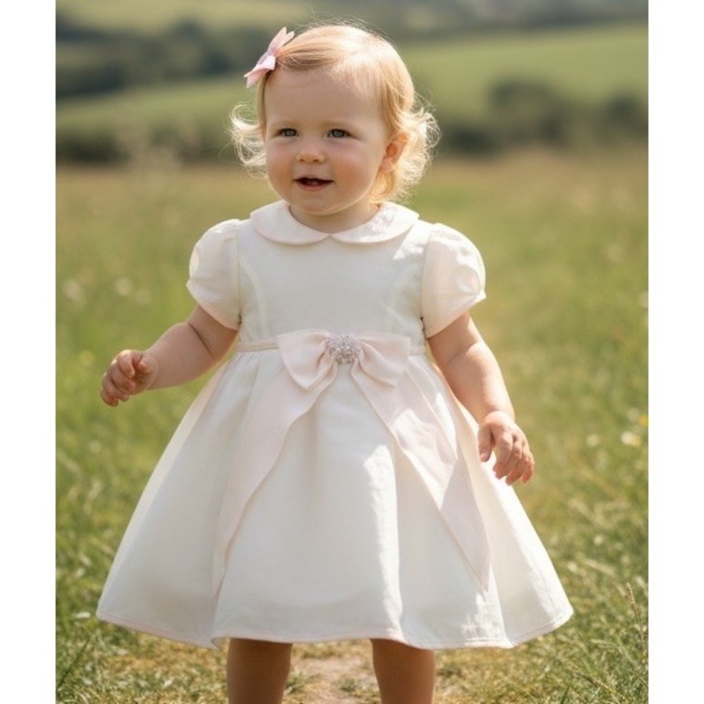 Bimbalo‎ Baby Girl 6M Flower Embellished Pink White Dress 6 Months Made In Italy